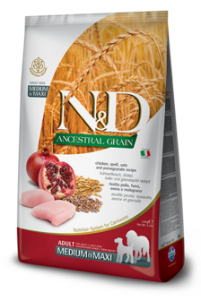 Ancestral grain,kip,spelt,haver&amp;granaatappel Adult medi/maxi 2,5kg.